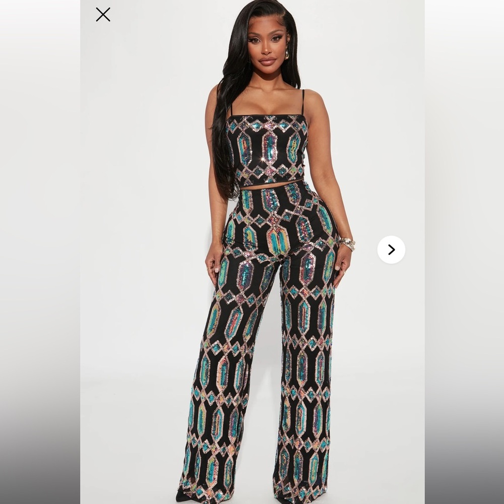 Fashion Nova Sequin Jumpsuit - Black and Multicolor